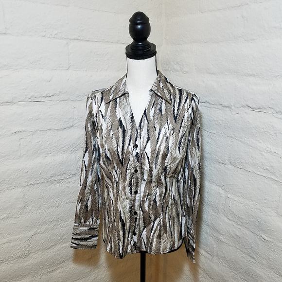 Alfani Tops - Alfani Animal Print Button Down Shirt Women's Brown Black Long Sleeve Size 4